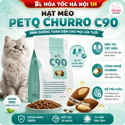 Thức ăn hạt cho mèo PetQ, Hạt Churro C90, 90% từ thịt & dầu động vật