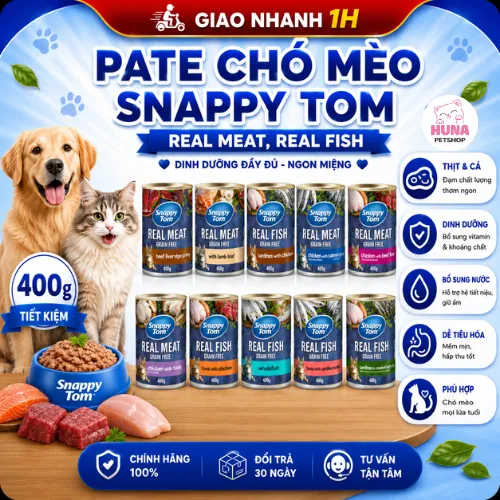 COMBO tiết kiệm Pate Snappy Tom Lon 400G Cho Mèo Cá Thật, Dạng Nguyên Miếng, Sốt, Nhuyễn