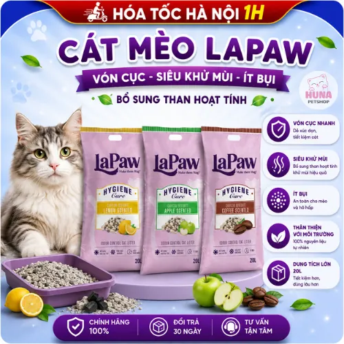 Cát vệ sinh cho mèo laPaw than hoạt tính cao cấp siêu vón cục, khử mùi, thơm lâu, ít bụi 10L/20L
