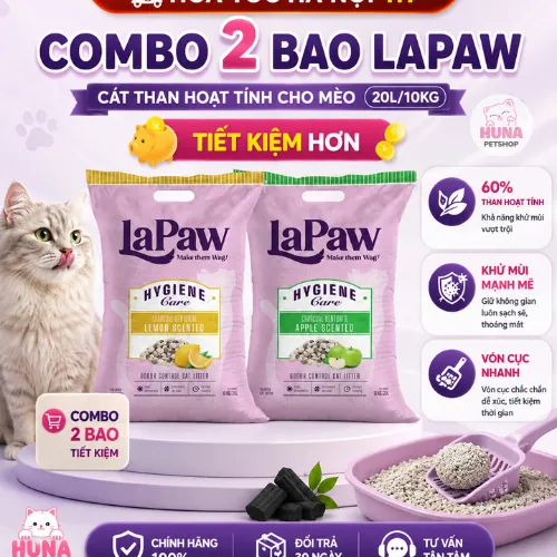 Combo 2 bao Cát vệ sinh cho mèo laPaw than hoạt tính cao cấp siêu vón cục, khử mùi, thơm lâu 20L