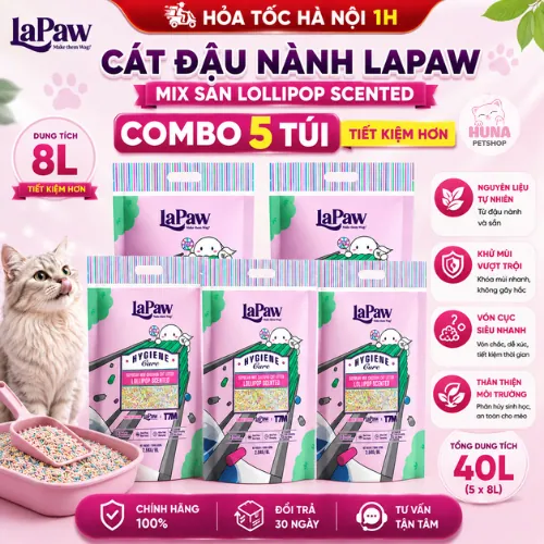 [COMBO 5 bao] Cát vệ sinh hữu cơ đậu nành Lapaw lollipop mix cát sắn cao cấp 8L/ 2,5 KG