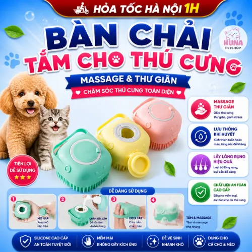 Bàn chải tắm cho chó mèo - Bàn chà lông găng tay massage cho cún và mèo