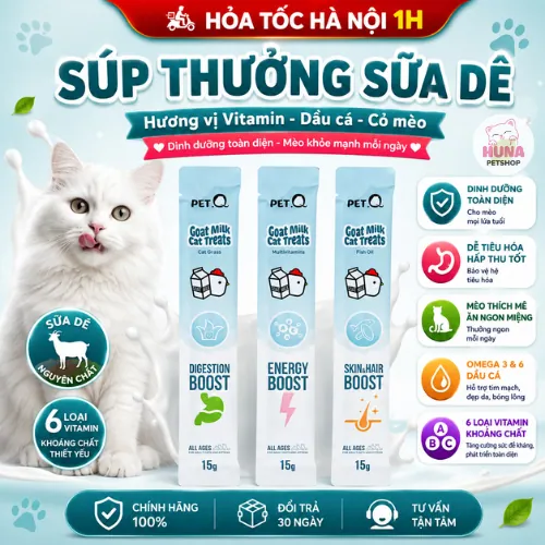 Combo Súp thưởng cho mèo PetQ, Súp thưởng sữa dê cao cấp, Ngon miệng, Dinh dưỡng