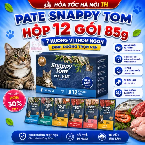 Hộp 12 gói Pate Snappy Tom 85g cho mèo