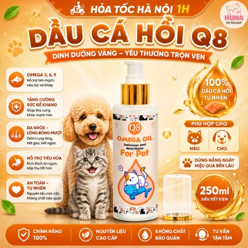 Q8 - OMEGA OIL 150ml - Dầu Cá Hồi Nguyên Chất Cho Chó Mèo – Dưỡng Lông, Tăng Cường Sức Khỏe