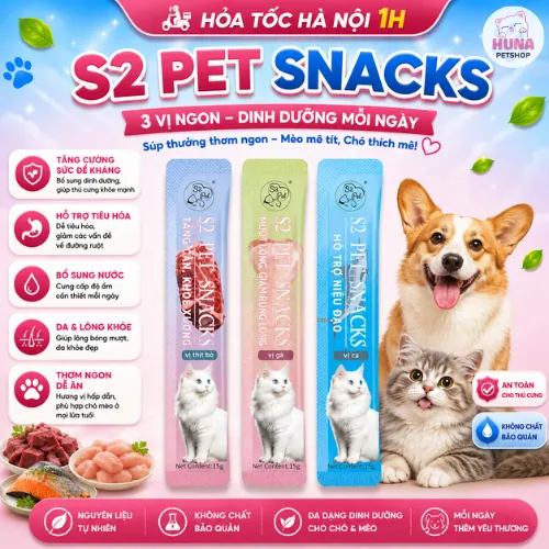 Súp Thưởng Chó Mèo S2 Pet Snack 15g Dạng Thanh Mềm Mịn, Kích Thích Ăn Ngon