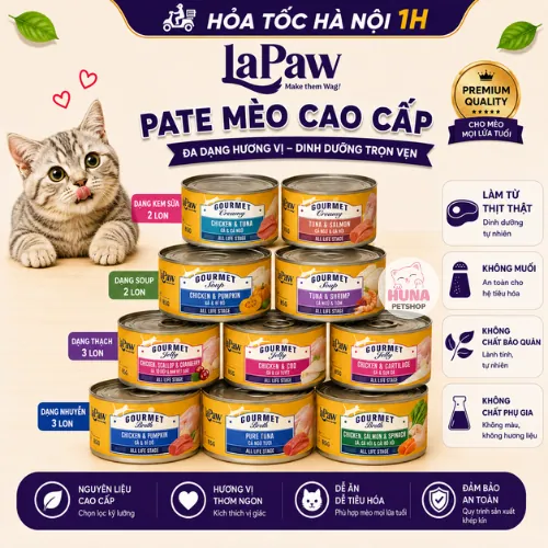 Combo 10 lon Pate Cho Mèo laPaw Gourmet 85g - dạng súp, thạch, cream, mousse