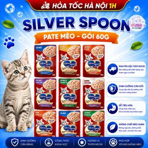 Pate Cho Mèo Silver Spoon 60gram - Cho Mèo Silver Spoon - Sốt Mèo Gói Dạng Sốt, Thạch