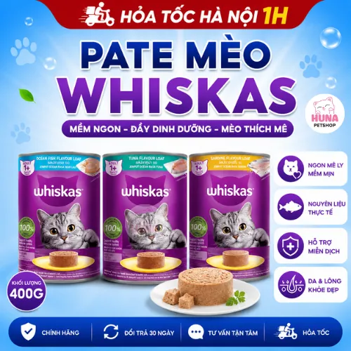 Pate whiskas cho mèo lon 400g vị cá ngừ cá biển