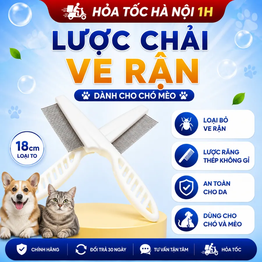 Lược Chải Ve Rận Chuyên Dụng Cho Chó Mèo, Loại Bỏ Ve Rận & Bọ Chét Hiệu Quả