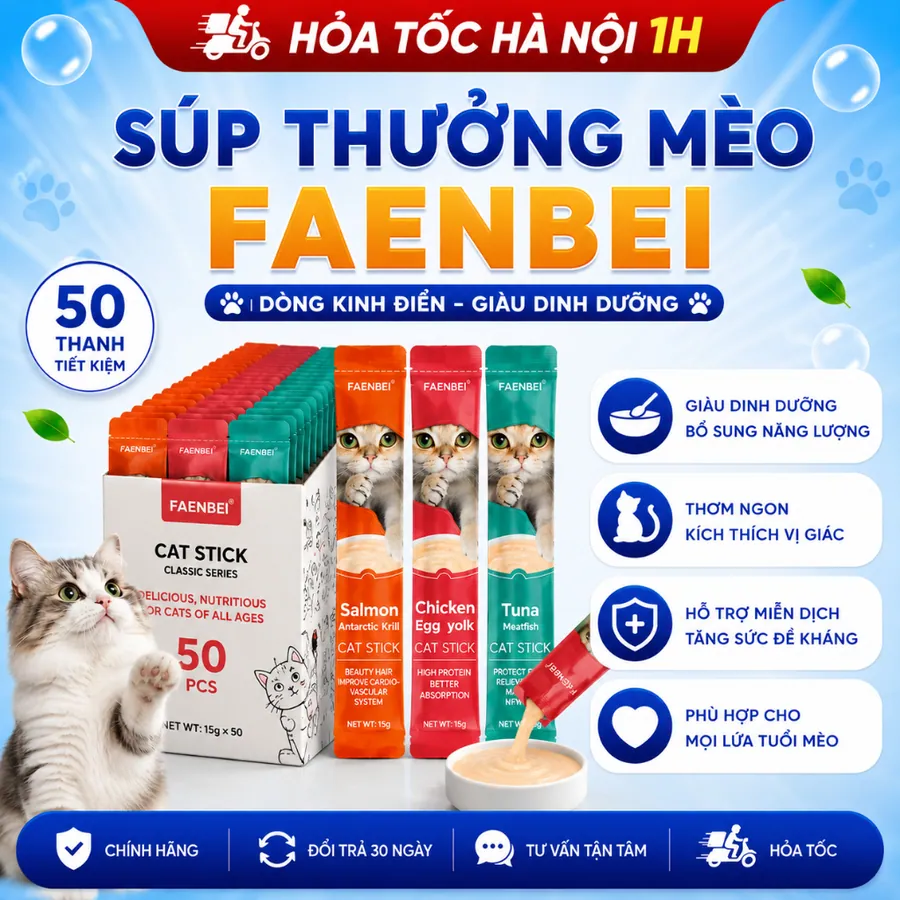 Combo 50 Súp Thưởng Dòng Kinh Điển Cho Mèo Faenbei – Dinh Dưỡng Cao Cấp, Kích Thích Vị Giác