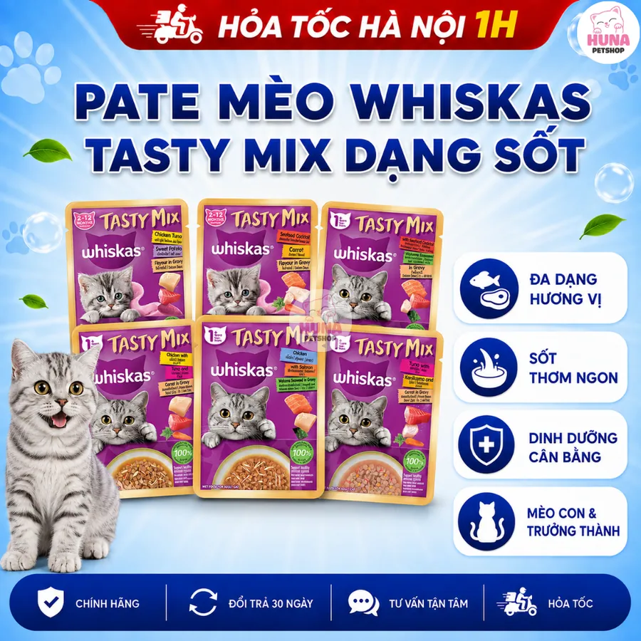 Pate Whiskas Tasty Mix (Túi 70g) – Thức Ăn Ướt Thơm Ngon, Đa Dạng Vị Cho Mèo