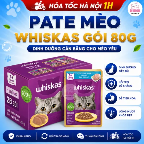 28 gói Pate whiskas cho mèo con mèo lớn gói 80g