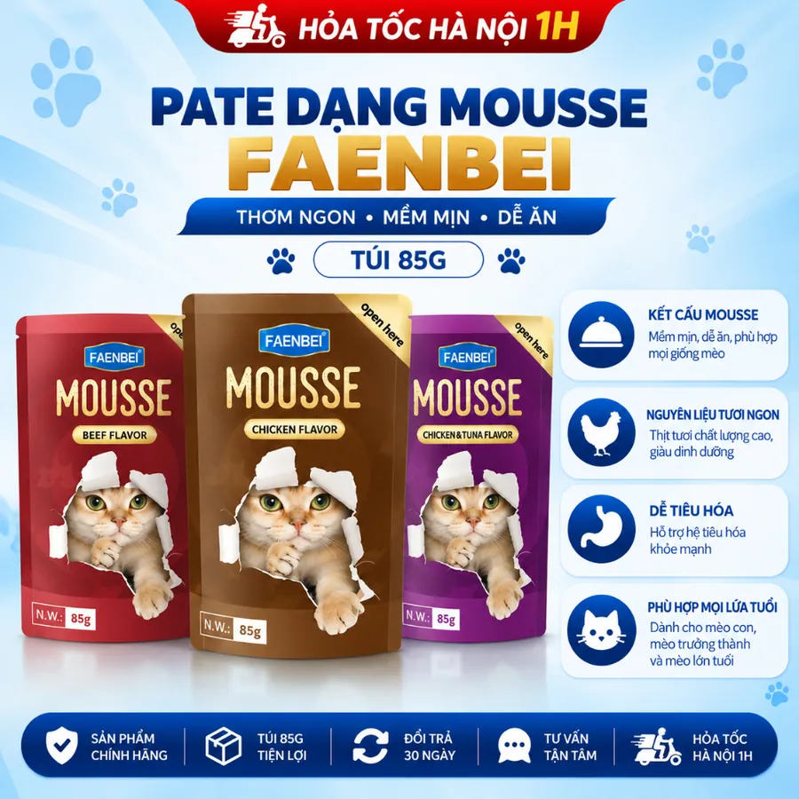 Pate Dạng Mousse Cho Mèo Faenbei 85g - Mềm Mịn, Nhiều Hương Vị