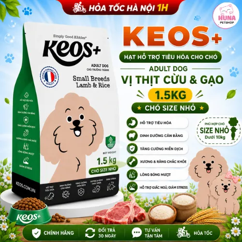 Hạt Chó Size nhỏ Keos+ Small Breeds Vị Thịt Cừu & Gạo 1.5kg – Hạt Nhỏ Dễ Ăn, Hỗ Trợ Tiêu Hóa