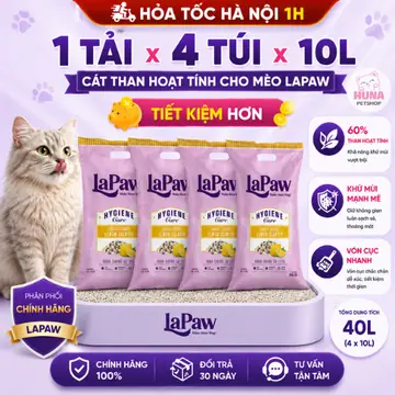 1 tải 4 túi Cát Vệ Sinh Mèo LaPaw Than Hoạt Tính - Siêu Vón Cục, Khử Mùi, Thơm Lâu, Ít Bụi