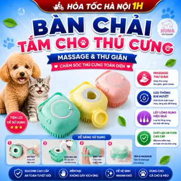 Bàn chải tắm cho chó mèo - Bàn chà lông găng tay massage cho cún và mèo