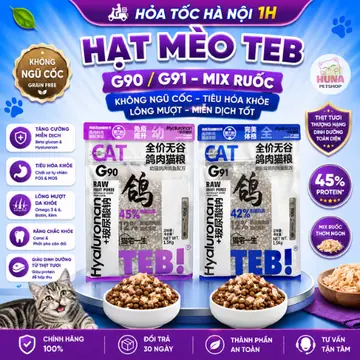 Hạt TEB G TEB G90, G91 Không Độn Ngũ Cốc Dành Cho Mèo - Túi 1.5kg - 96% Protein Mix Ruốc Chà Bông