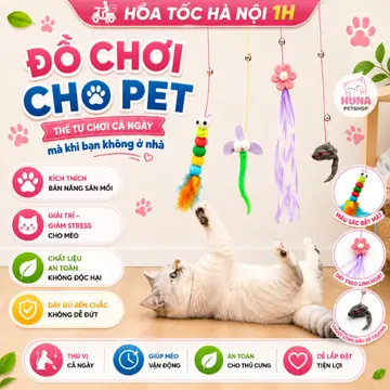 Đồ chơi gắn tường tự chơi có dây đàn hồi cho mèo - Sâu gắn tường có chuông cho chó mèo