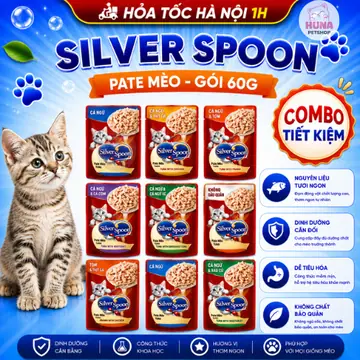 Combo Pate Silver Spoon Cho Mèo 60g – Dạng Sốt & Thạch Vị Tự Nhiên, Không Phụ Gia