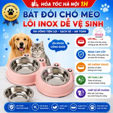 Bát Ăn Đôi Hình Ếch Kèm Bát Inox Dành Cho Chó Mèo – Tiện Lợi, An Toàn, Dễ Dàng Vệ Sinh