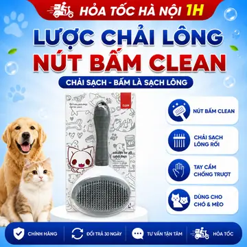 Lược chải lông CLEAN nguyên hộp chính hãng cho mèo chó có nút bấm lấy lông