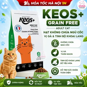 Thức ăn hạt cho mèo Keos+ Adult Cat Grain Free vị Gà & Tinh bột khoai lang, không chứa ngũ cốc