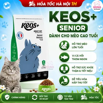 Thức ăn hạt cho mèo lớn tuổi Keos+ Adult Cat Senior vị Cá Hồi, hỗ trợ nhận thức, chống lão hóa