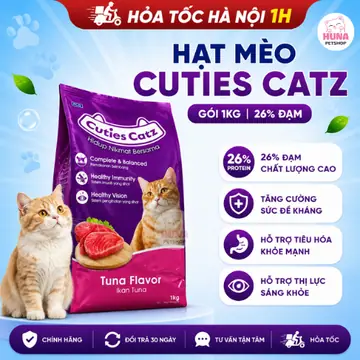 Thức Ăn Hạt Cho Mèo Cuties Catz Gói 1Kg 26% Đạm, Hạt Mèo Dinh Dưỡng