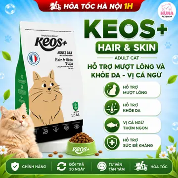 Hạt Mèo Keos+ Adult Hair & Skin Cá Ngừ – Hỗ Trợ Da Khỏe, Lông Bóng Mượt, Tiêu Hóa Tốt