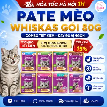 Combo 10-20 gói Pate whiskas cho mèo con mèo lớn gói 80g