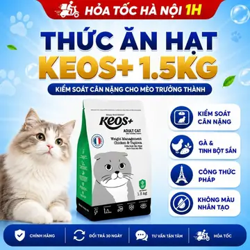 Hạt Mèo Keos+ Adult Weight Management Vị Gà & Tinh Bột Sắn 1.5kg – Kiểm Soát Cân Nặng